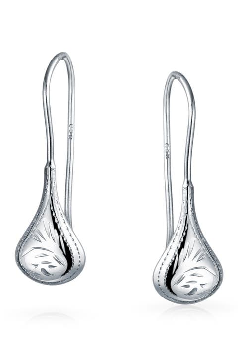 Sterling Silver Etched Teardrop Earrings
