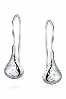 BLING JEWELRY Sterling Silver Etched Teardrop Earrings