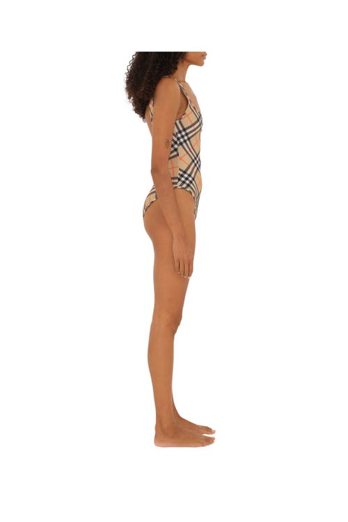 Burberry Check Swimsuit In Neutral