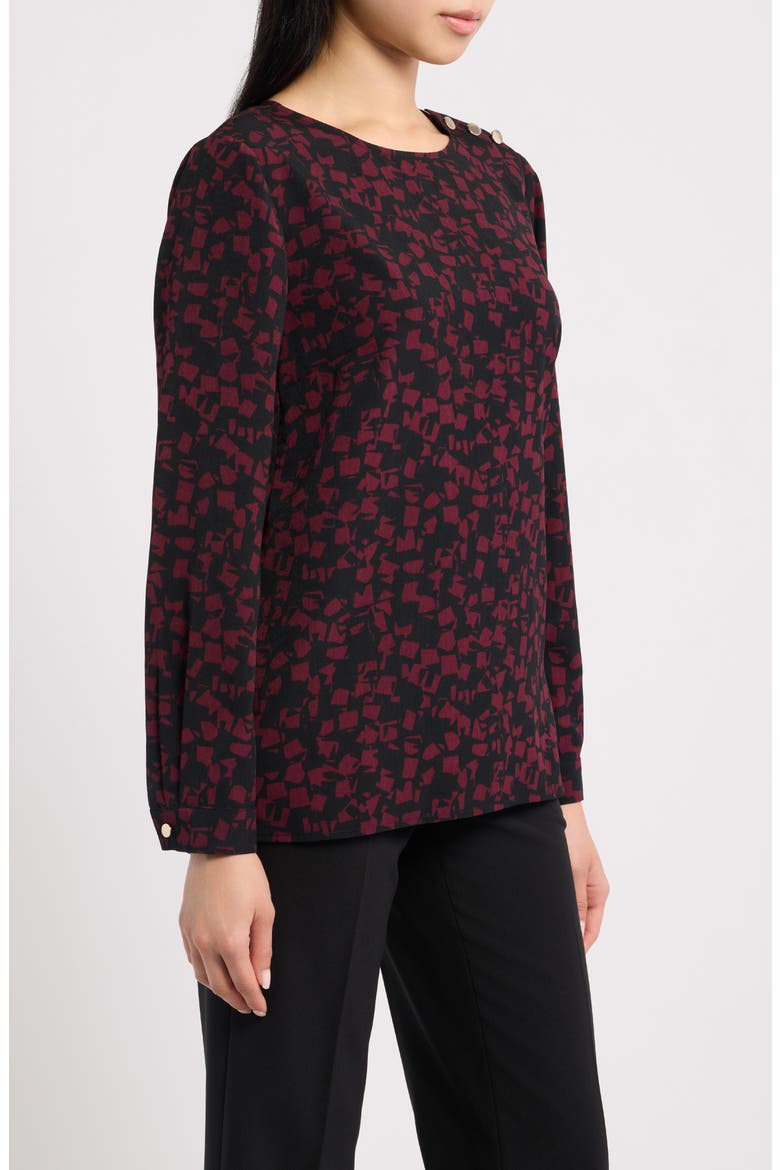 Print Button Shoulder Top, Alternate, color, ANNE BLACK/ CHIANTI