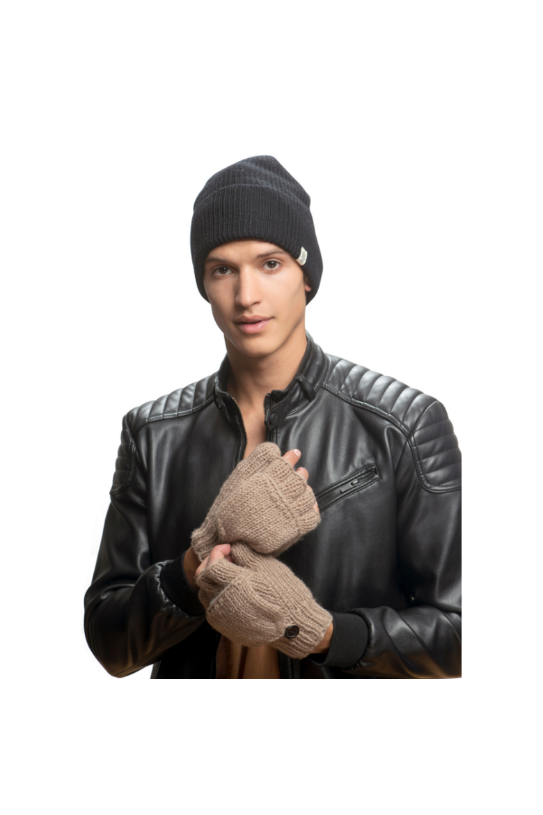 Fingerless Gloves With Button Flap and Fleece Lining, Alternate, color, Tweed
