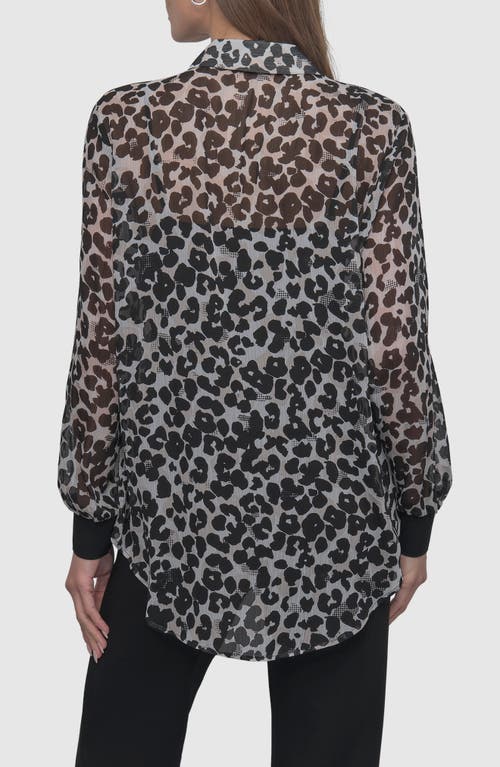 Dkny Women's Chiffon Animal-print Semi-sheer Blouse In Spring Animal Ivory