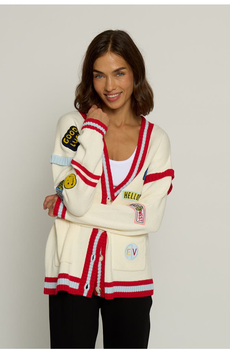 Central Park West VARSITY PATCHV NECK CARDIGAN, Main, color,