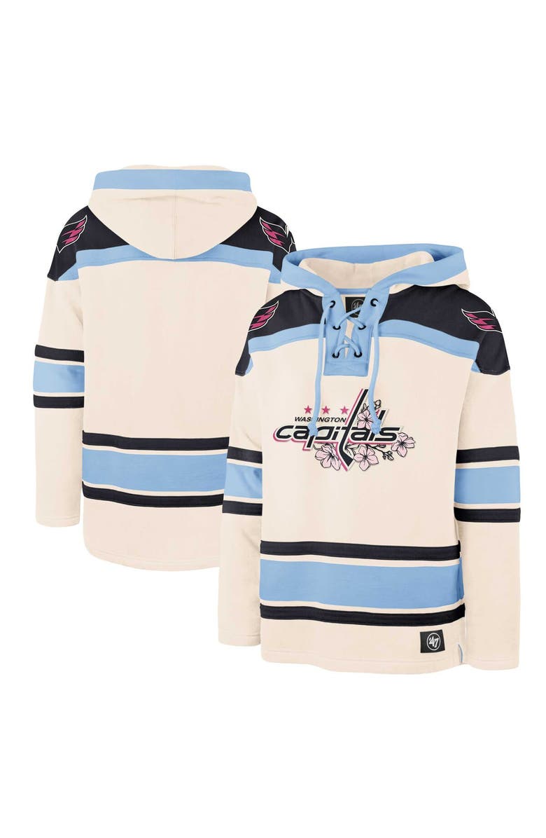 '47 Men's '47 Cream Washington Capitals Cherry Blossom Lacer Pullover Hoodie, Main, color, 