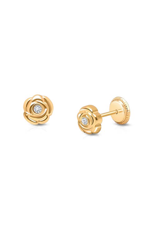 14K Gold Blushing Rose Studs Screw Back Earrings