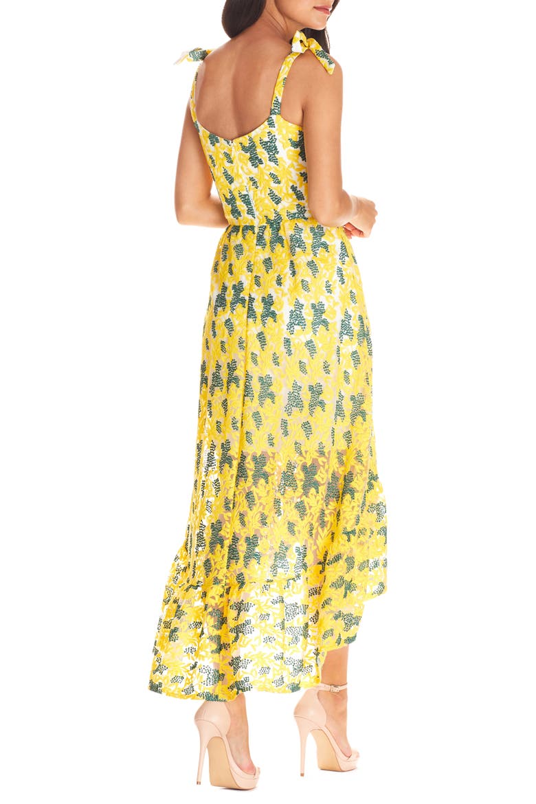 Wren Tie Shoulder High/Low Cocktail Dress, Alternate, color, CANARY MULTI