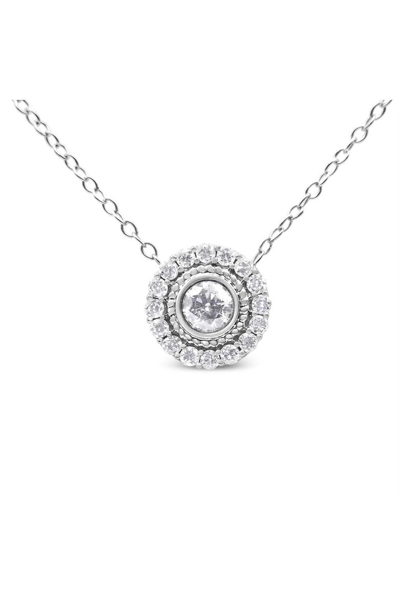 Silver 1/2 Cttw Round Diamond Halo Circle Pendant 18" Necklace, Main, color, White