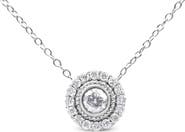 Haus of Brilliance Silver 1/2 Cttw Round Diamond Halo Circle Pendant 18" Necklace