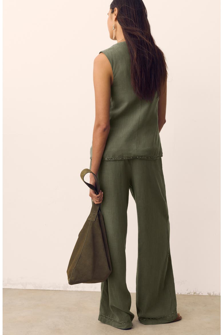 Wide Leg Embellished Pants, Alternate, color, HUNTER GREEN