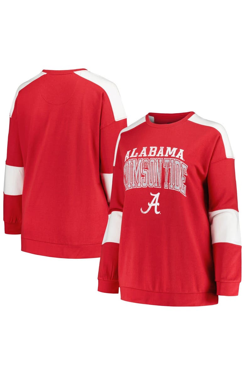 PROFILE Women's Profile Crimson Alabama Crimson Tide Plus Size Striped Pullover Sweatshirt, Main, color, Crimson