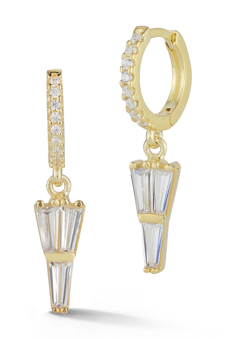 Cubic Zirconia Drop Huggie Hoop Earrings, Main, color, GOLD