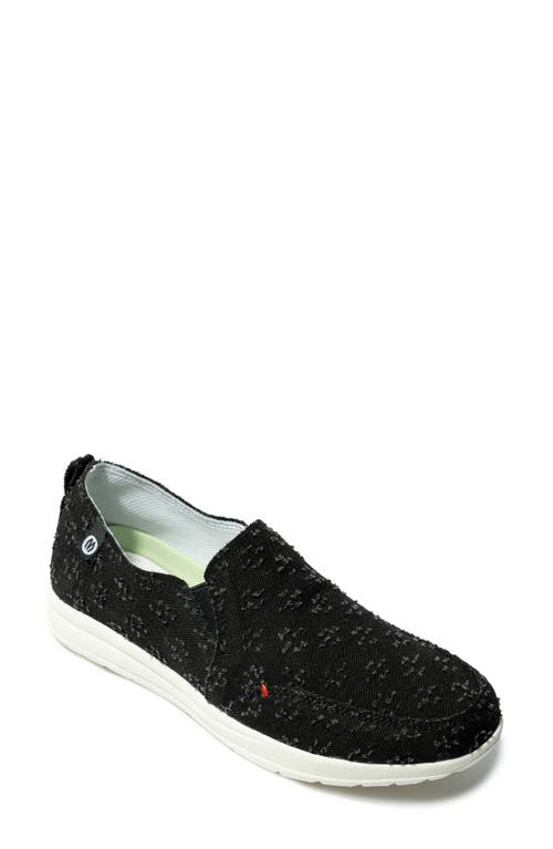 Minnetonka Expanse Slip-on Sneaker In Black Distressed Denim