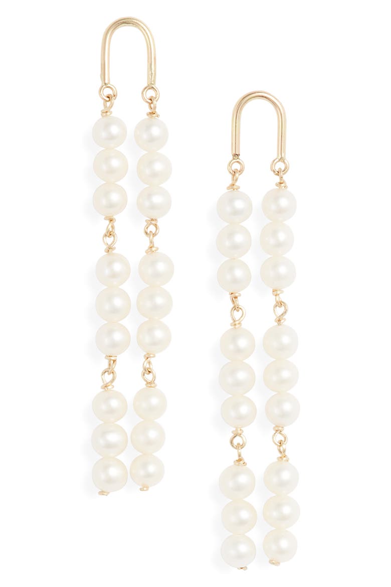 14K Gold Arch Pearl Earrings, Main, color, YELLOW GOLD/ PEARL
