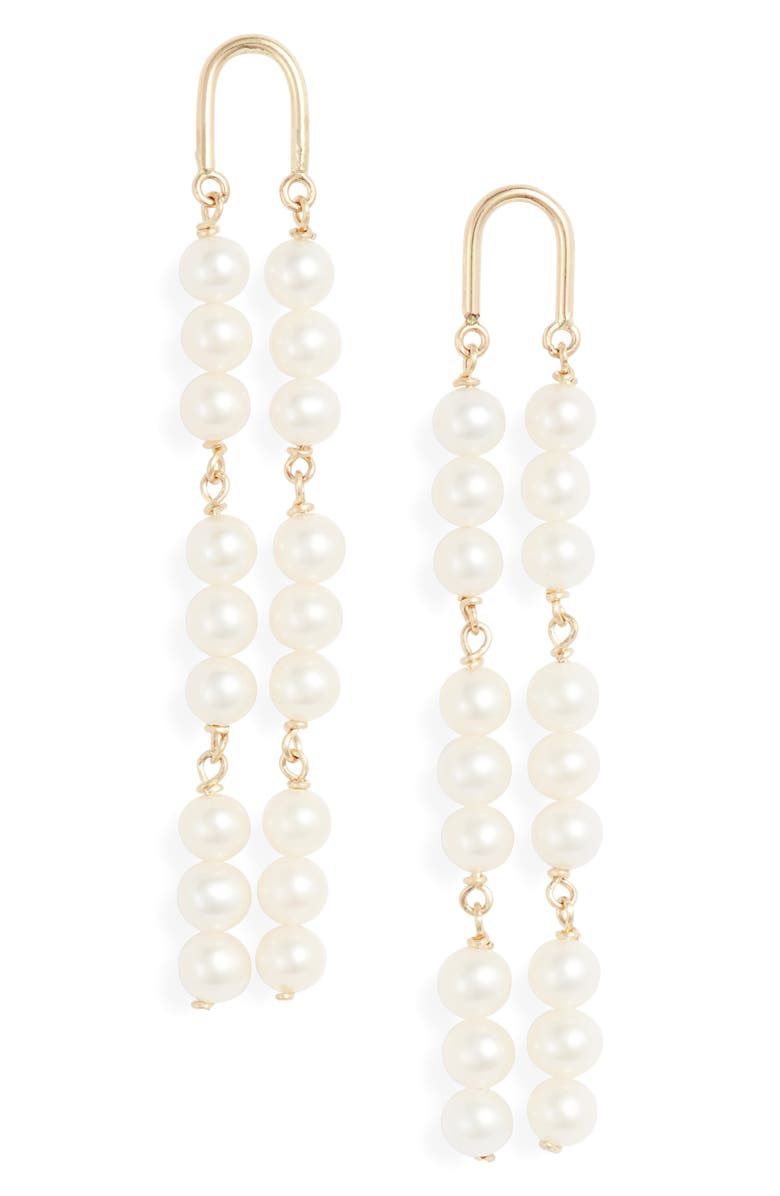 Poppy Finch 14K Gold Arch Pearl Earrings, Main, color, 