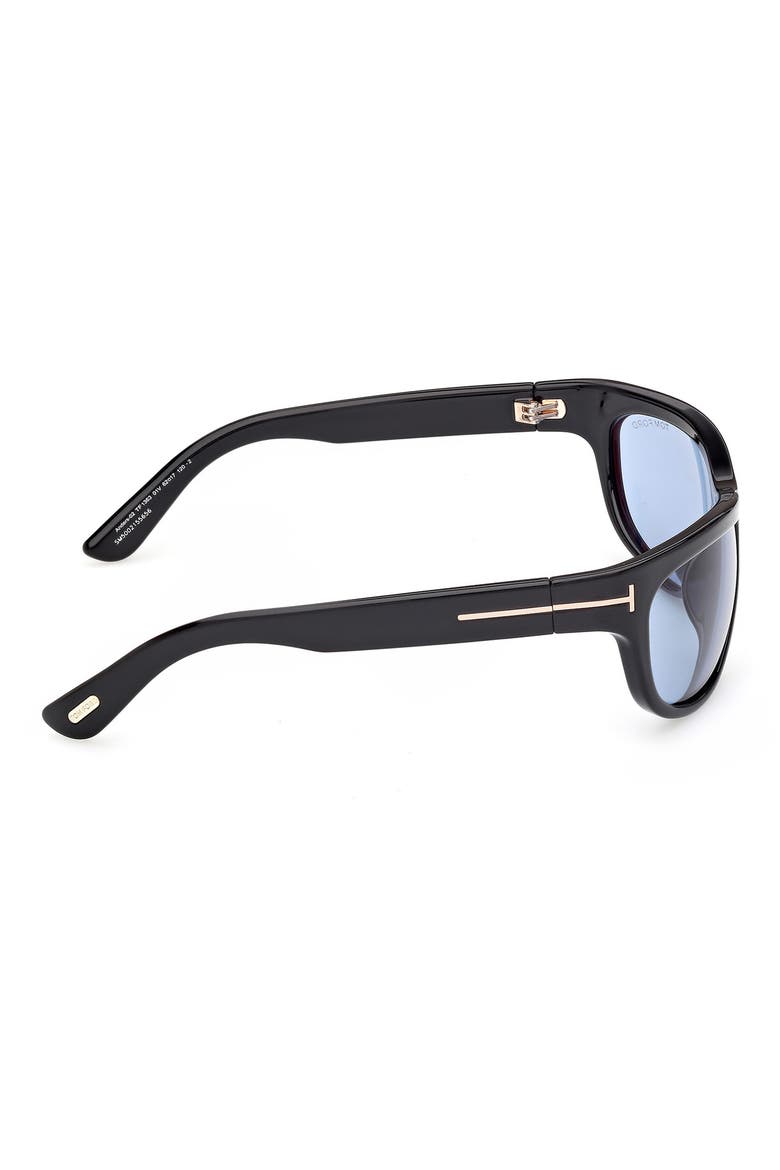 Anders 62mm Oversize Rectangular Sunglasses, Alternate, color, SHINY BLACK / BLUE LENS