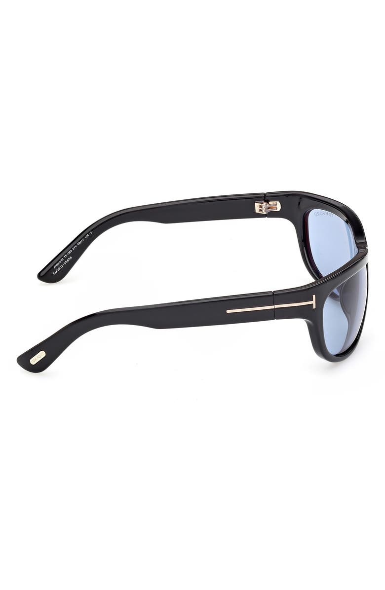 TOM FORD Anders 62mm Oversize Rectangular Sunglasses, Alternate, color, Shiny Black / Blue Lens