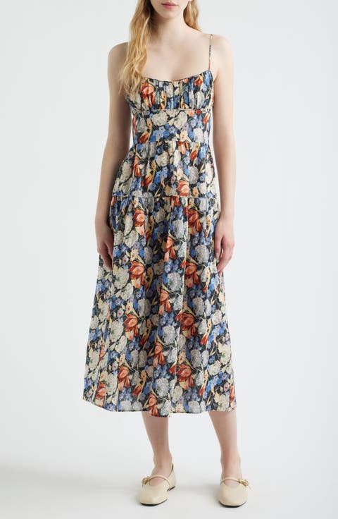 Benoit Floral Gathered Bust Tiered Midi Dress