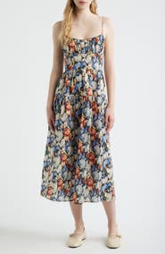 DÔEN Benoit Floral Gathered Bust Tiered Midi Dress
