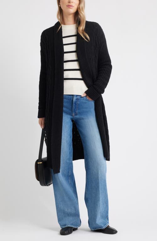 Caslonr Caslon(r) Cable Longline Open Front Cardigan In Black