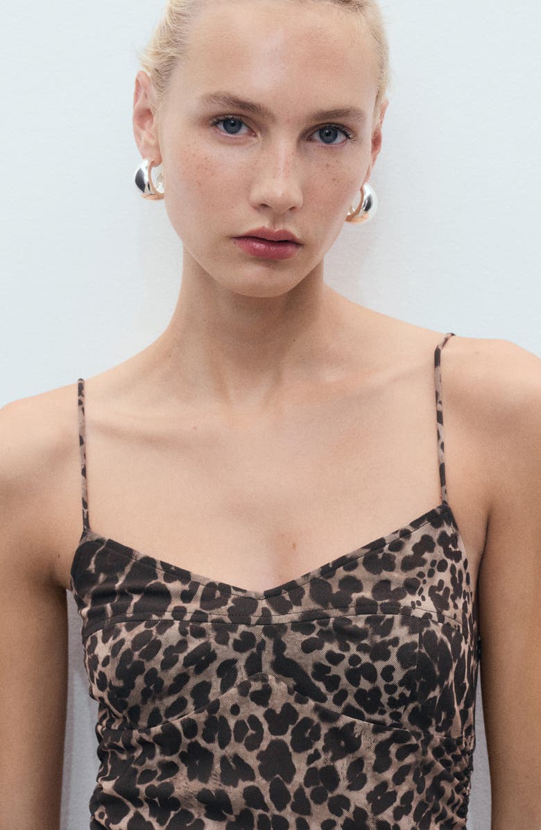 MANGO Animal Print Midi Slipdress, Alternate, color, Brown