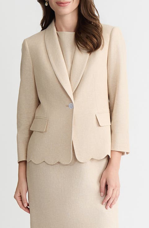 Scallop Hem One-Button Blazer