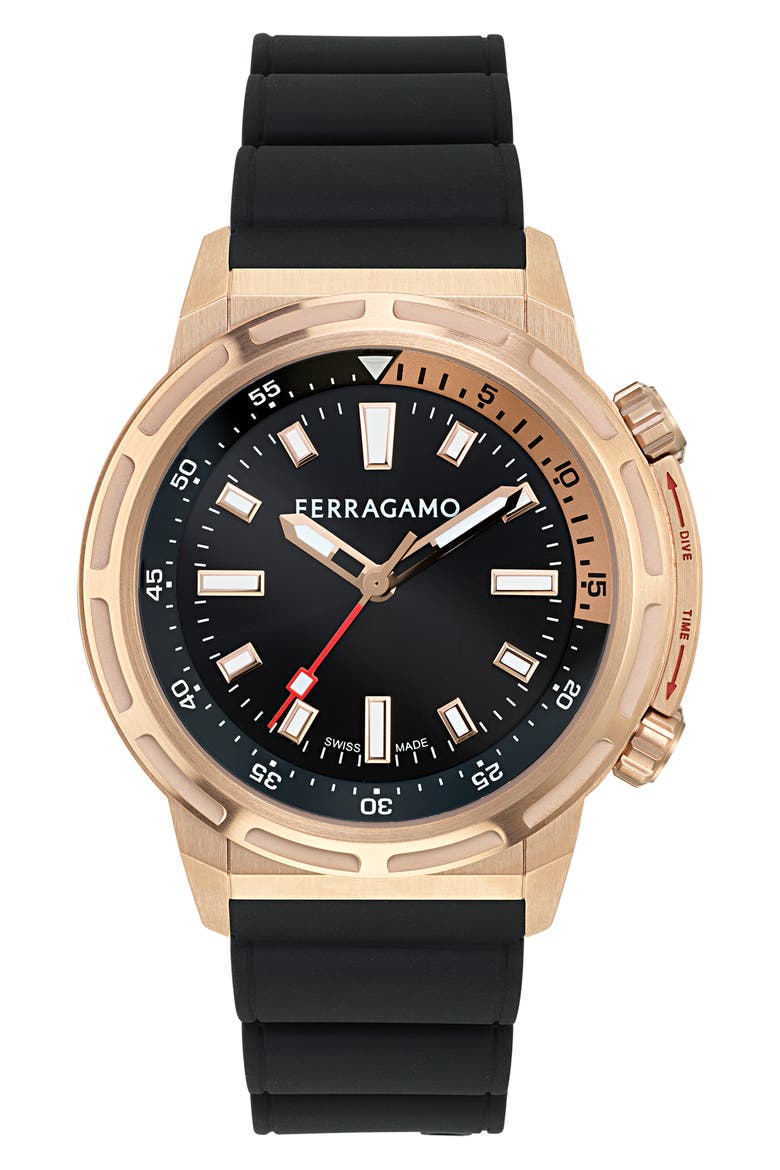 Sport Silicone Strap Watch, 46mm, Main, color, IP ROSE GOLD