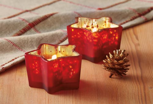 Tag Red Star Shaped Glass Tealight Candle Holder For Christmas In Red