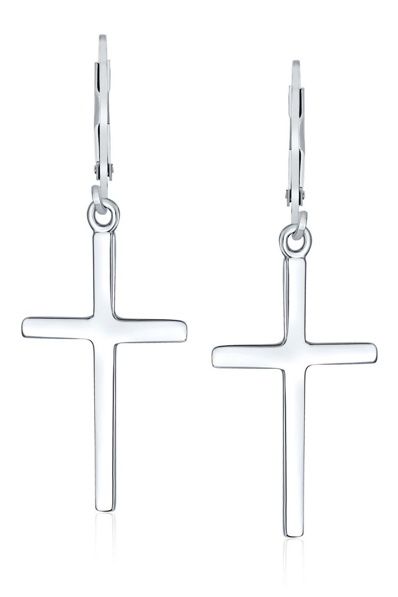 Sterling Silver Cross Earrings, Main, color, SILVER