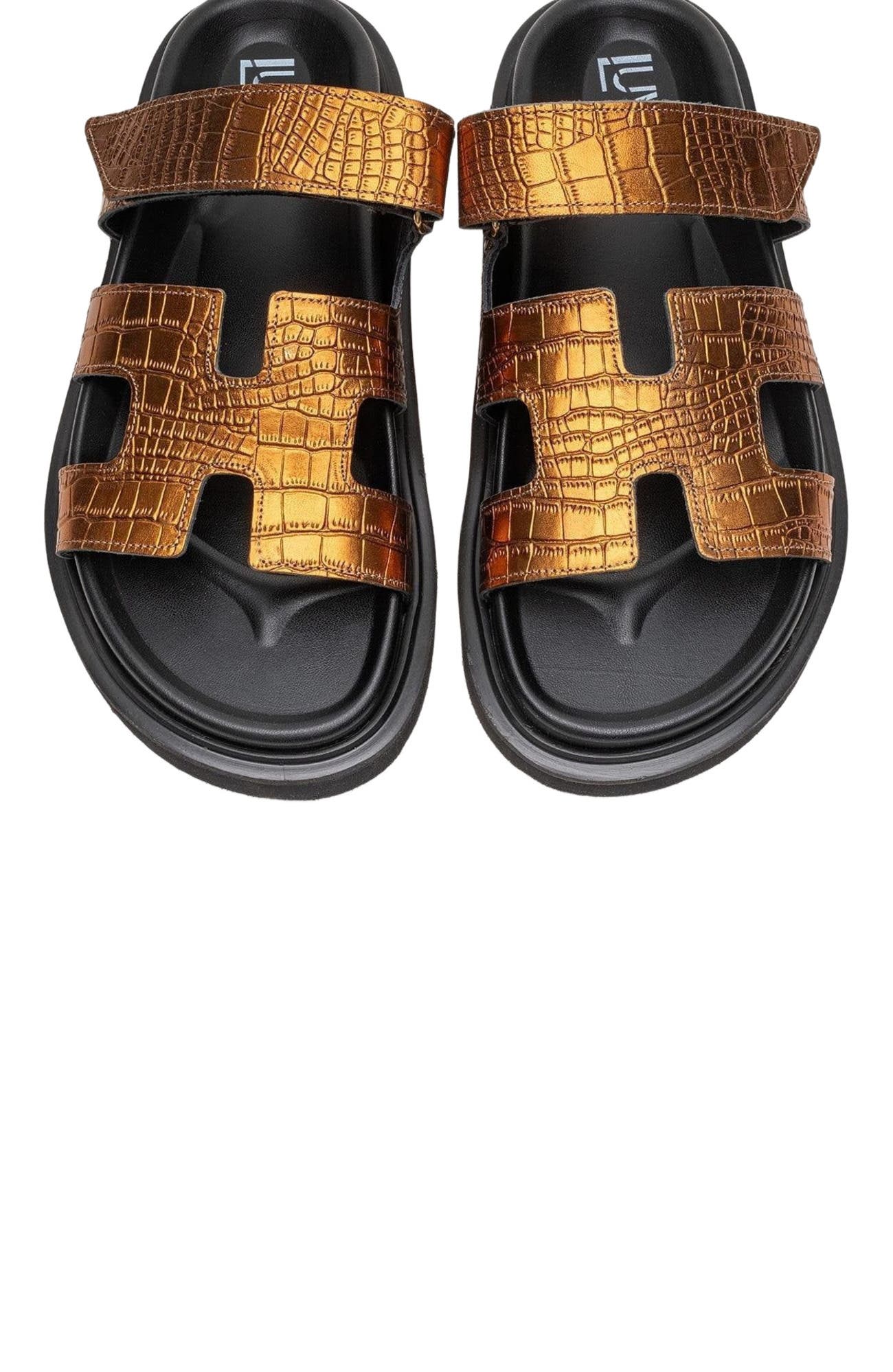 Loana Leather Slide Sandal, Alternate, color, Bronze Leather
