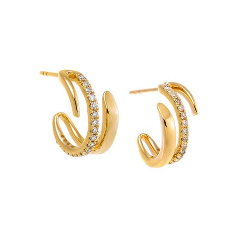 Diamond Solid/Pave Open Hoop Earring 14K