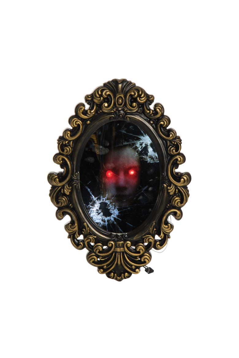 Broken Mirror With Creepy Face Halloween Décor, Main, color, Black