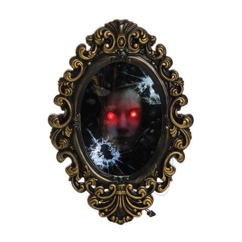 Broken Mirror With Creepy Face Halloween Décor