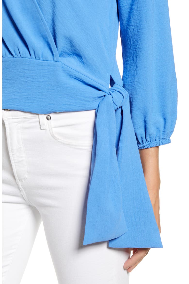Gibson x Hot Summer Nights Almost Ready Tie Waist Wrap Top (Nordstrom Exclusive), Alternate, color, CORN FLOWER