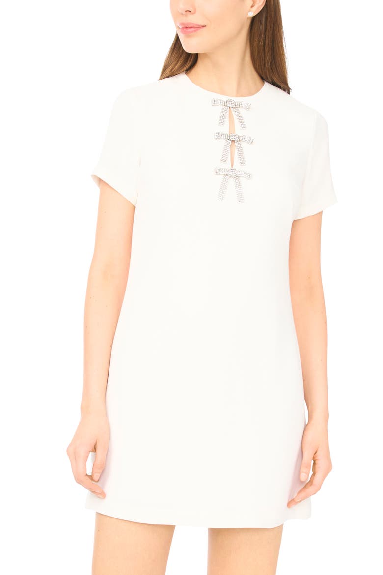 Embellished Bows Shift Minidress, Alternate, color, NEW IVORY