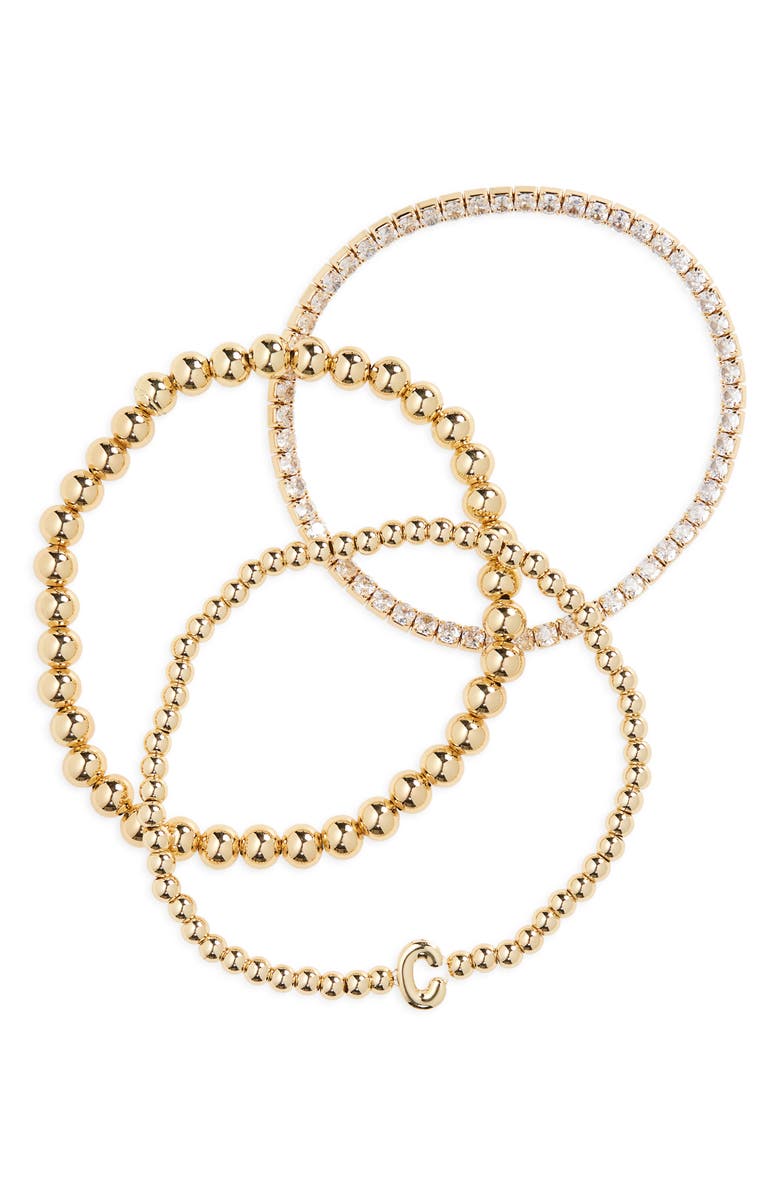 Leith 3-Pack Initial Bead Bracelet, Alternate, color, C- Clear- Gold