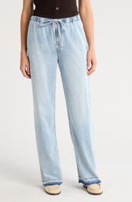 rag & bone Ultra Featherweight Logan Release Hem Wide Leg Pull-On Denim Pants
