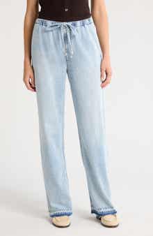 rag & bone Ultra Featherweight Logan Release Hem Wide Leg Pull-On Denim Pants