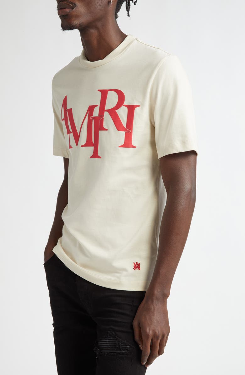 AMIRI Staggered Logo Graphic T-Shirt, Alternate, color, Birch