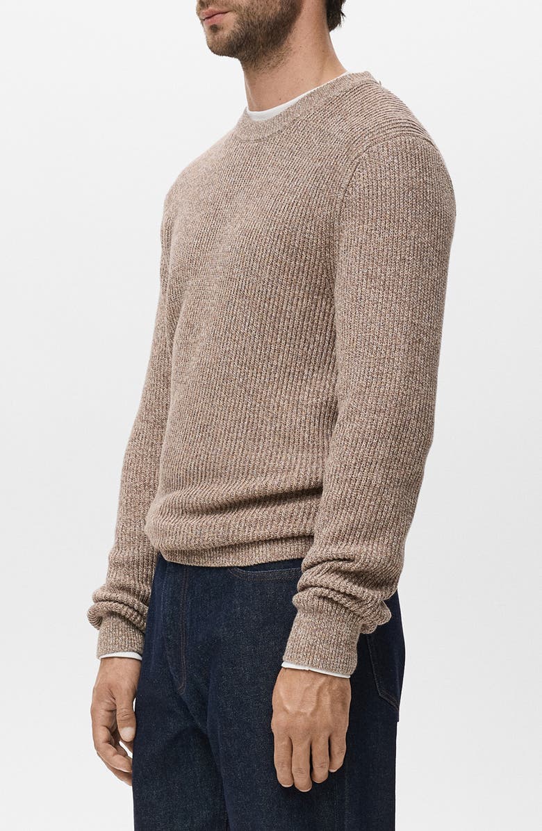 MANGO Marled Cotton Crewneck Sweater, Alternate, color, Beige