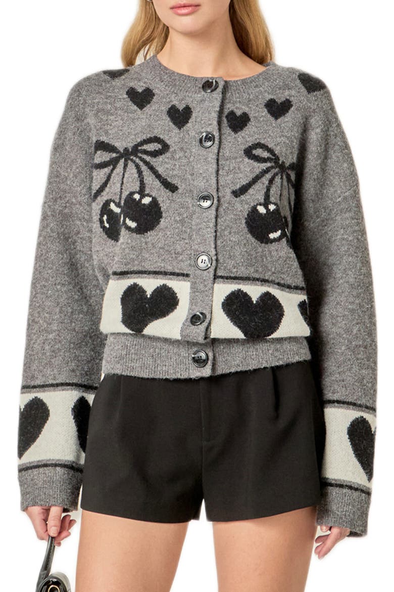 Cherry Heart Cardigan, Main, color, CHARCOAL MULTI