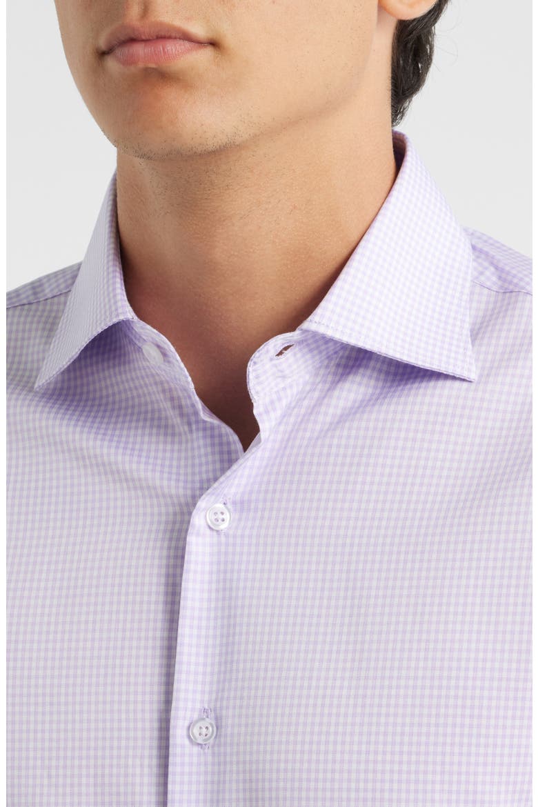 Trim Fit Grid Check Cotton Dress Shirt, Alternate, color, LAVENDER/ WHITE