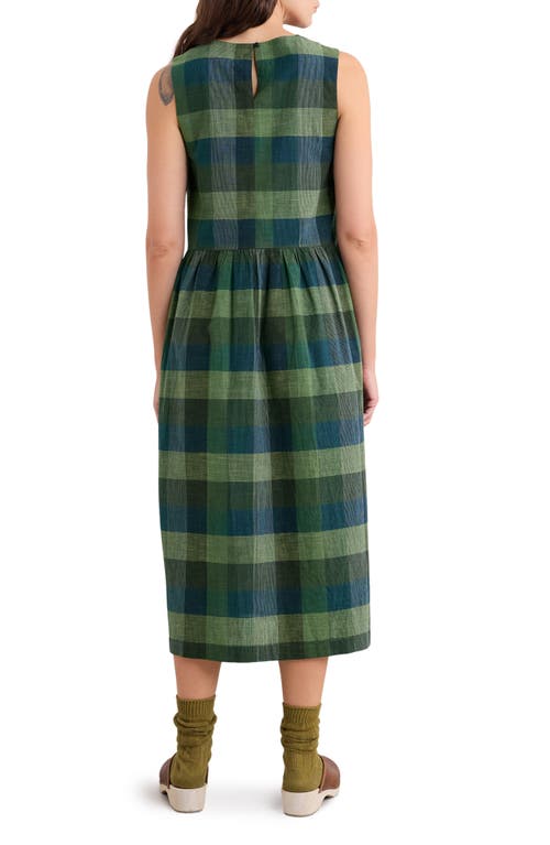 Seasalt Cornwall Brouse Check Sleeveless Organic Cotton Midi Dress In Green