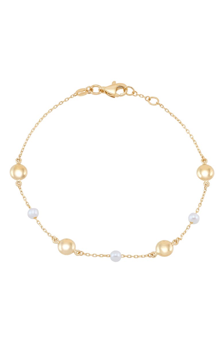 Frankie & Zoe Bead & Cultured Freshwater Pearl Station Bracelet, Main, color, Yellow Gold
