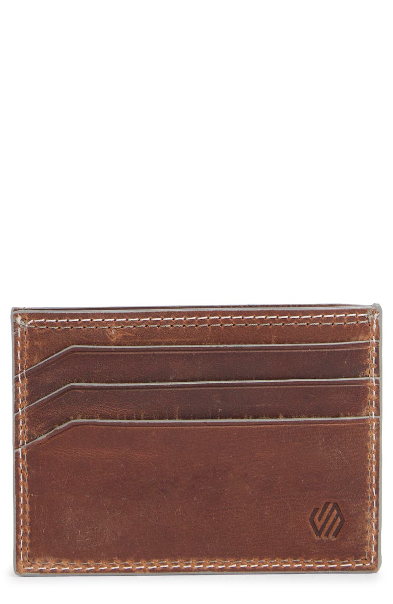 Johnston & Murphy Waxy Double Stitch Leather Card Case, Main, color, Tan