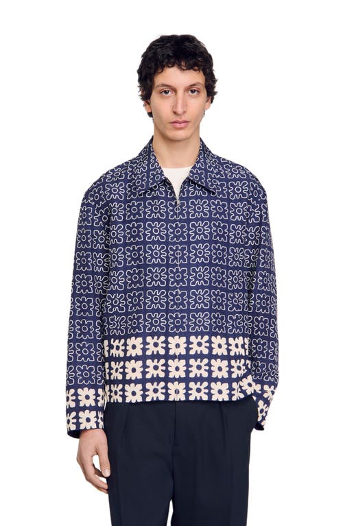 Sandro Jacket With Floral Motif In Midnight Blue