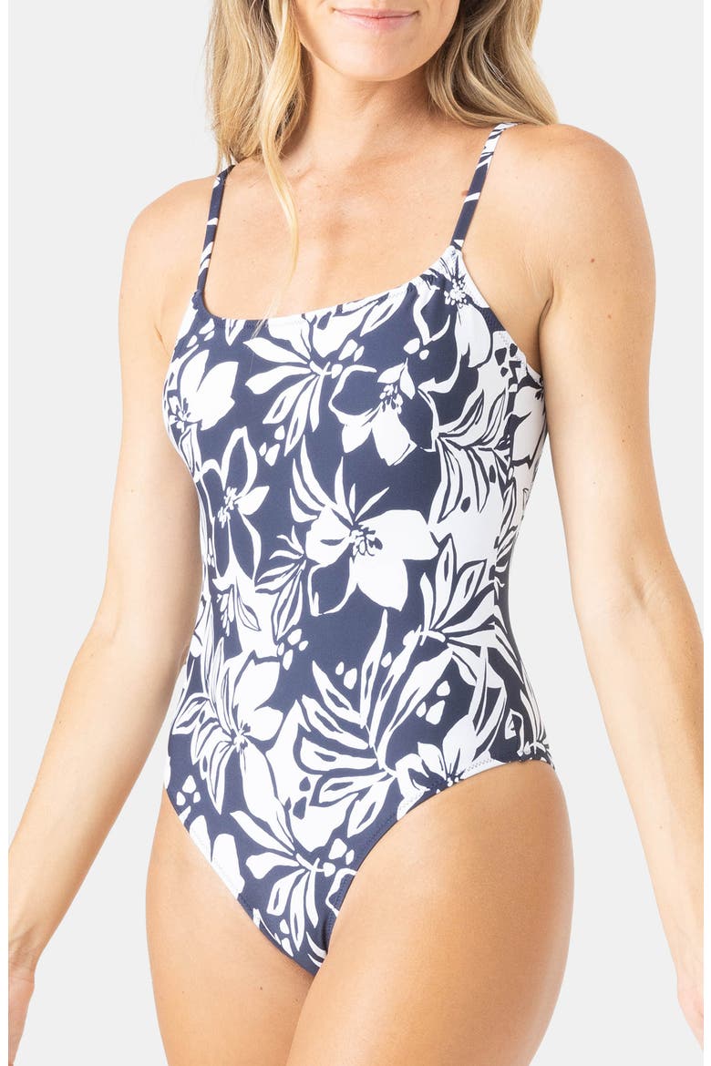 Oceanside Scoop Low Back One-Piece Swimsuit, Alternate, color, MOOD INDIGO