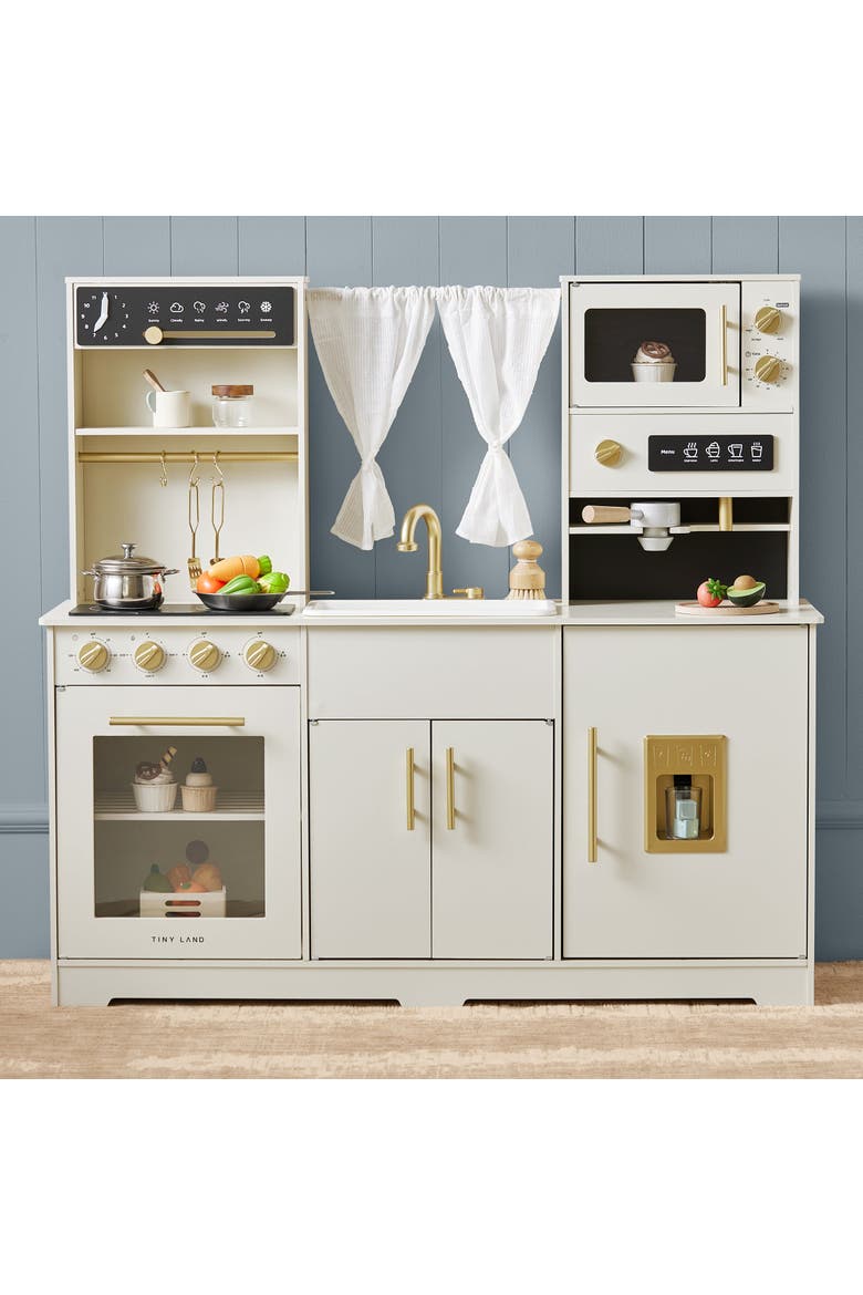 Aqua Wooden Play Kitchen Set with Running Water in Cream for Toddlers, Main, color, Multicolor