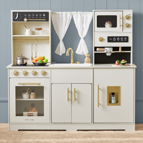 Aqua Wooden Play Kitchen Set with Running Water in Cream for Toddlers
