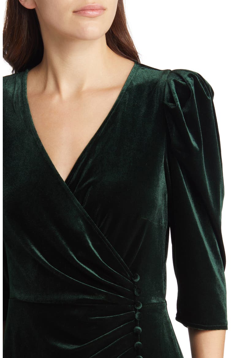 faux wrap velvet midi cocktail dress Long Sleeve Velvet Midi Dress Green Angel Eye Green Velvet Long Sleeve Faux  Wrap Midi Dress