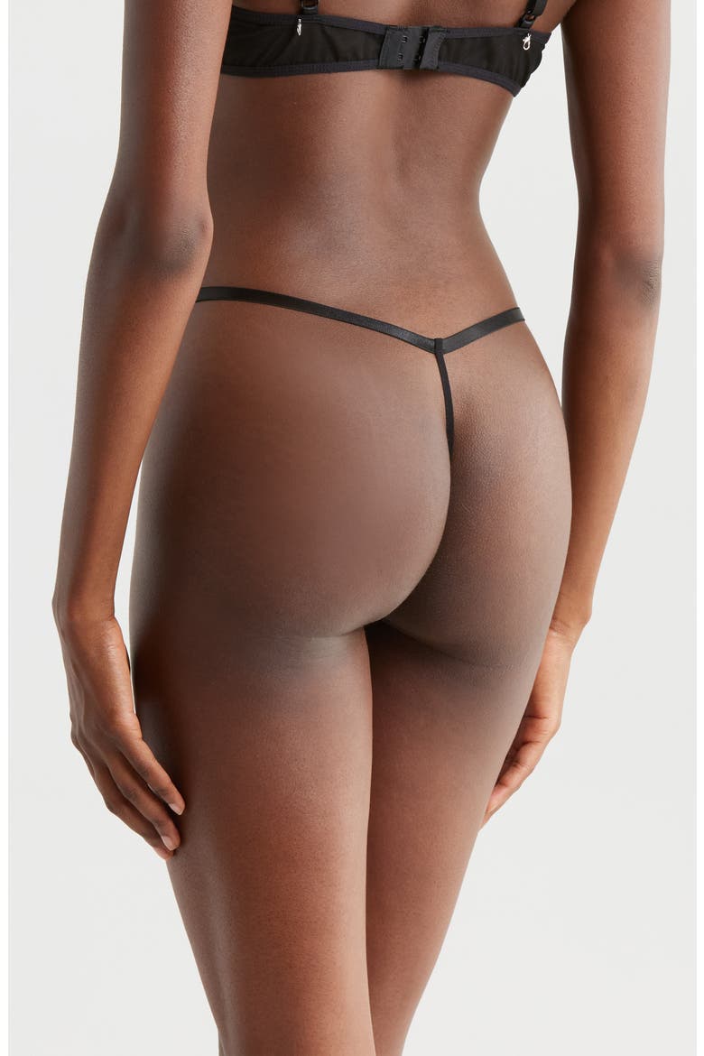 Embroidered Mesh G-String, Alternate, color, BLACK